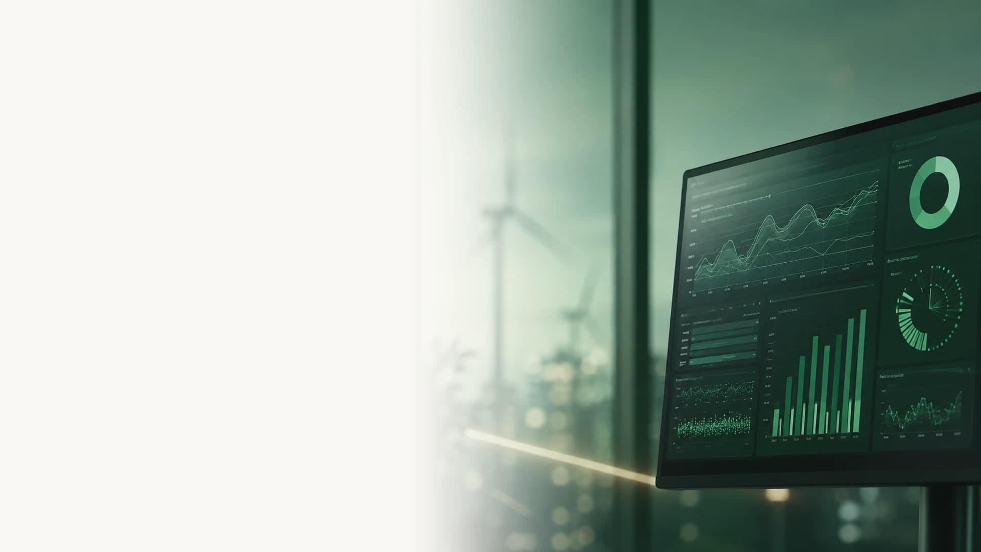 Bildschirm mit Auswertungen von Energieverbrauchsdaten in einem Büro